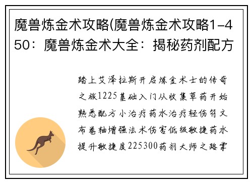 魔兽炼金术攻略(魔兽炼金术攻略1-450：魔兽炼金术大全：揭秘药剂配方与职业进阶)